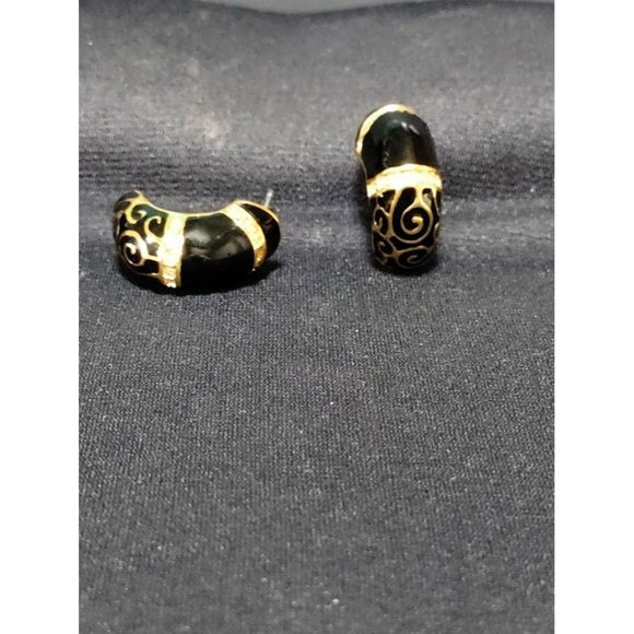 Vintage Camrose & Kross JBK Black Enameled Gold Plated Crystal Earrings Women's - Picture 4 of 8